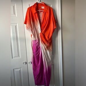 NWT By Anthropologie Short-Sleeve Twist-Front Midi Shirt Dress